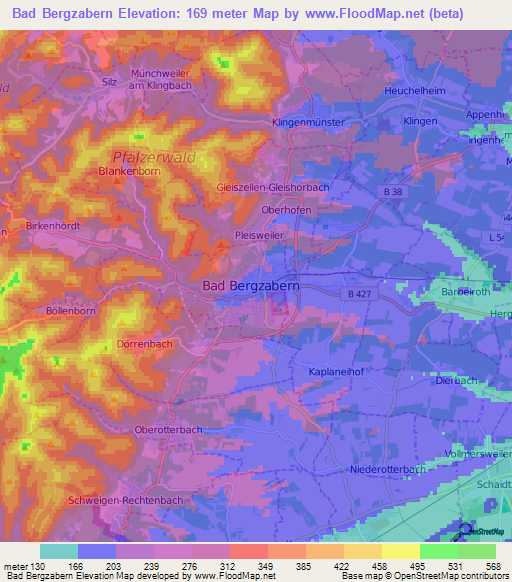 Bad Bergzabern,Germany Elevation Map