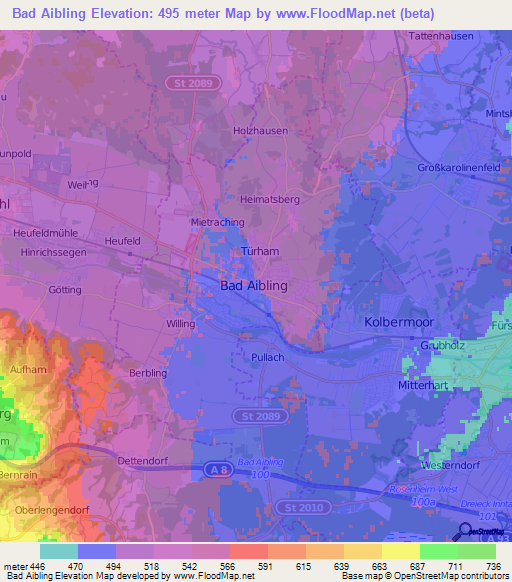 Bad Aibling,Germany Elevation Map