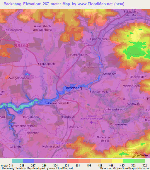 Backnang,Germany Elevation Map