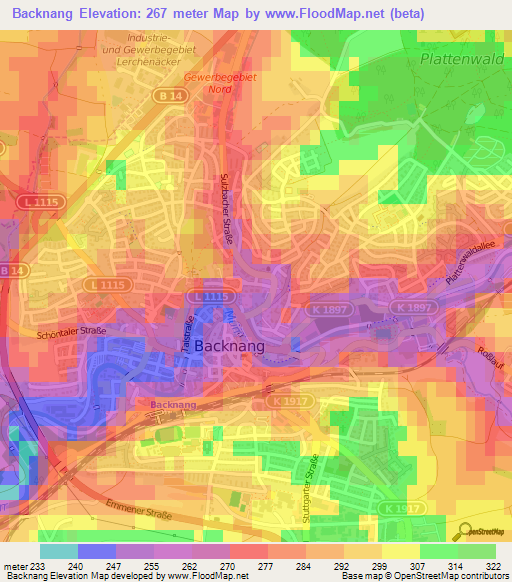 Backnang,Germany Elevation Map