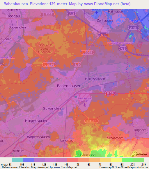 Babenhausen,Germany Elevation Map