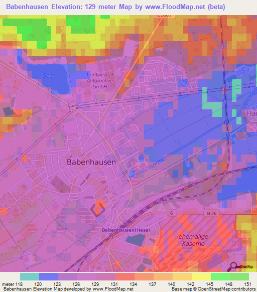 Babenhausen,Germany Elevation Map