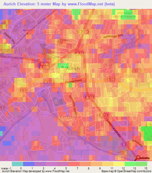 Aurich,Germany Elevation Map