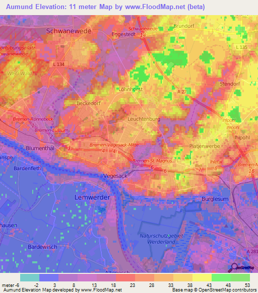 Aumund,Germany Elevation Map