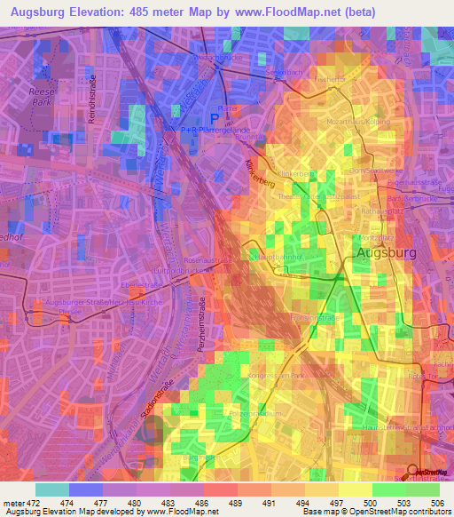 Augsburg,Germany Elevation Map