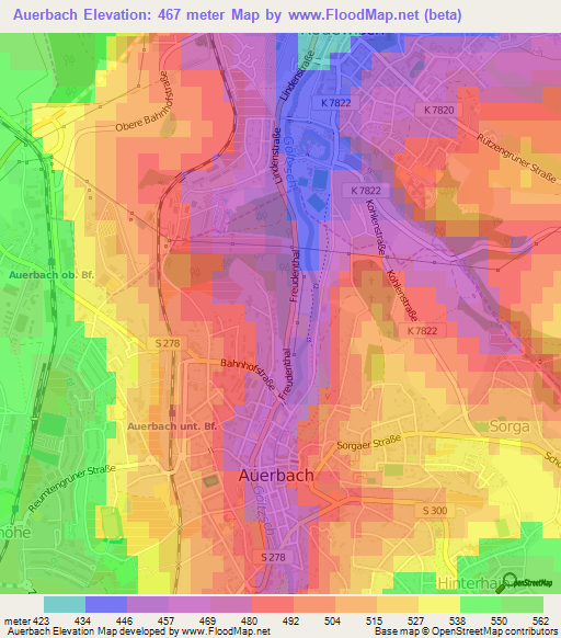 Auerbach,Germany Elevation Map