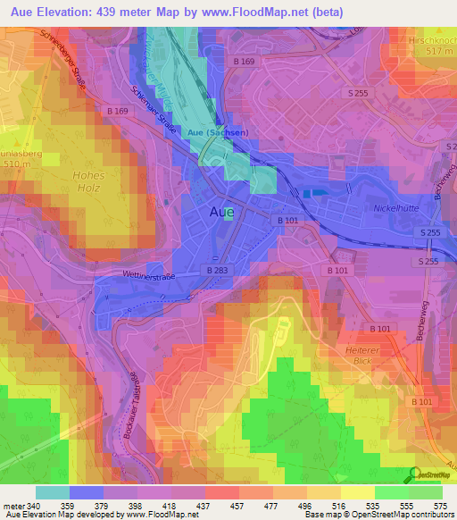 Aue,Germany Elevation Map