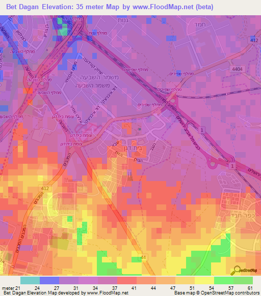 Bet Dagan,Israel Elevation Map