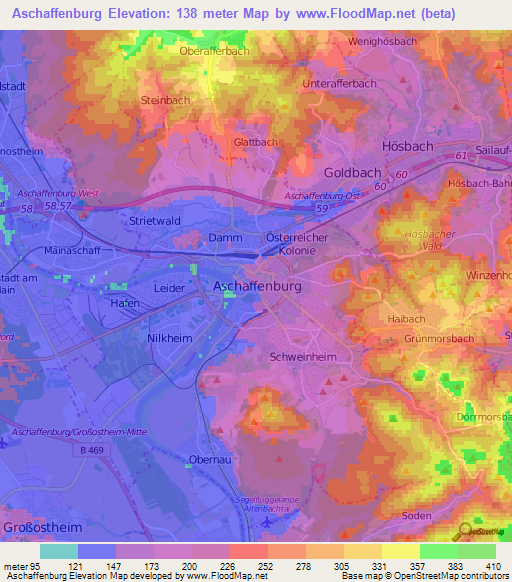 Aschaffenburg,Germany Elevation Map