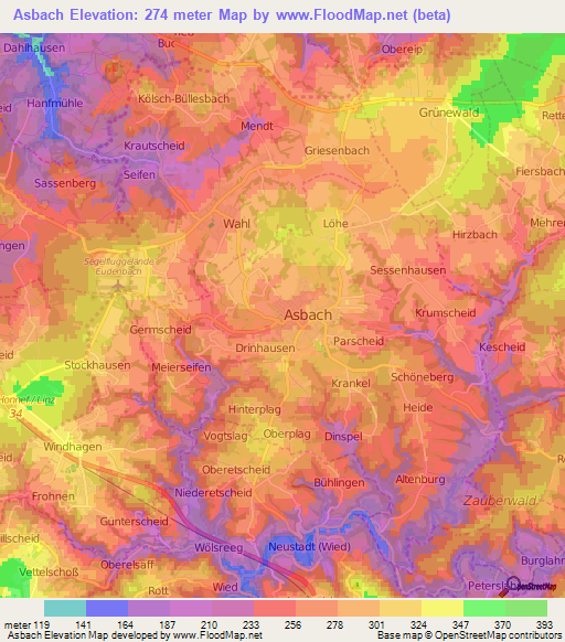 Asbach,Germany Elevation Map