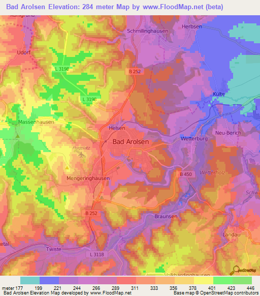 Bad Arolsen,Germany Elevation Map