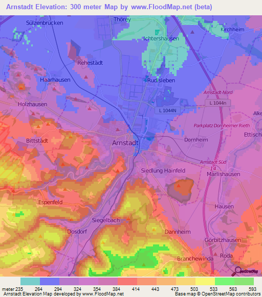 Arnstadt,Germany Elevation Map