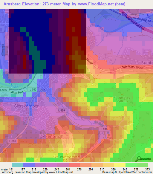 Arnsberg,Germany Elevation Map