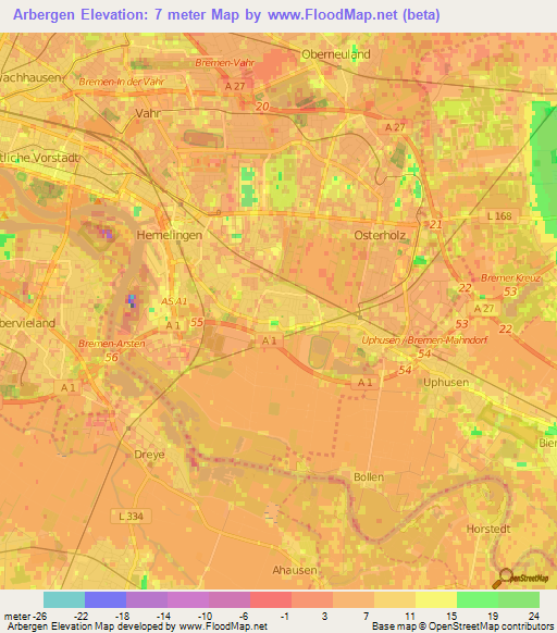 Arbergen,Germany Elevation Map