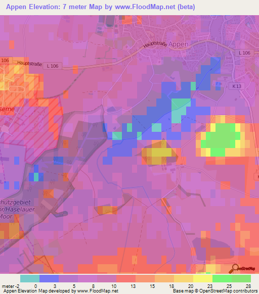 Appen,Germany Elevation Map