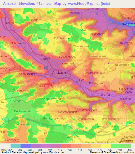 Ansbach,Germany Elevation Map