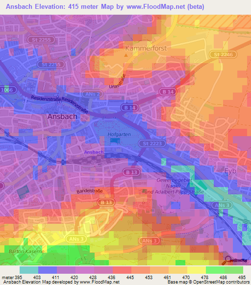 Ansbach,Germany Elevation Map