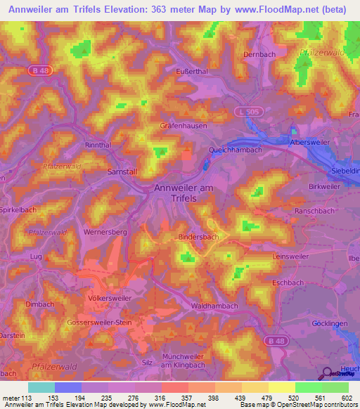 Annweiler am Trifels,Germany Elevation Map