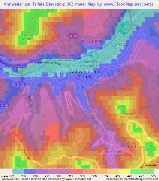 Annweiler am Trifels,Germany Elevation Map