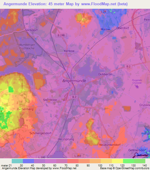 Angermunde,Germany Elevation Map