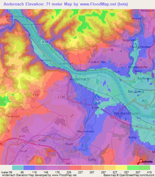 Andernach,Germany Elevation Map