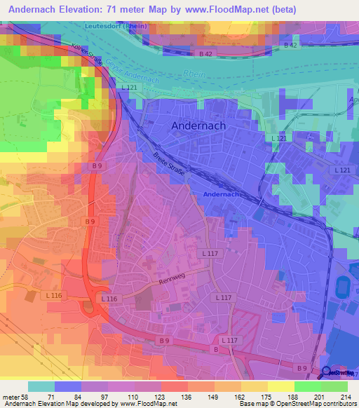 Andernach,Germany Elevation Map