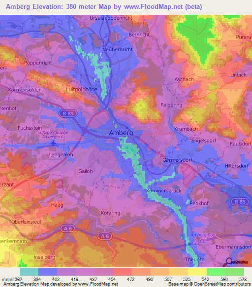 Amberg,Germany Elevation Map