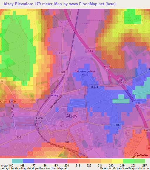 Alzey,Germany Elevation Map