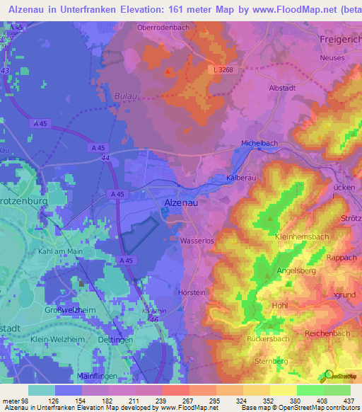 Alzenau in Unterfranken,Germany Elevation Map