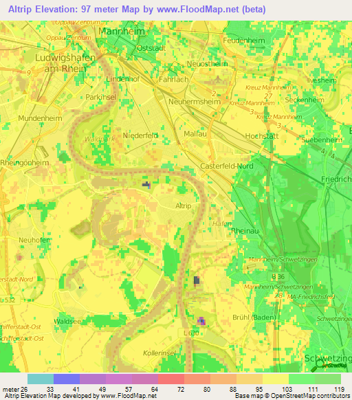 Altrip,Germany Elevation Map