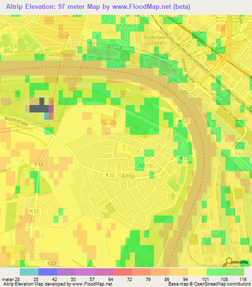 Altrip,Germany Elevation Map