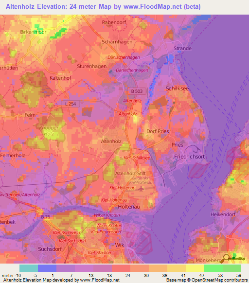 Altenholz,Germany Elevation Map