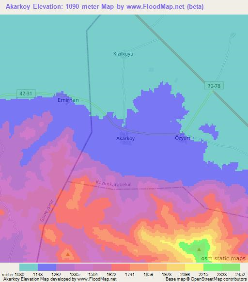 Akarkoy,Turkey Elevation Map