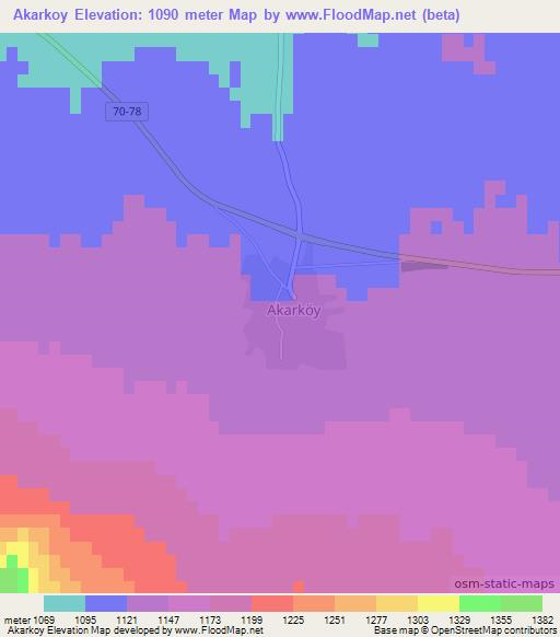 Akarkoy,Turkey Elevation Map