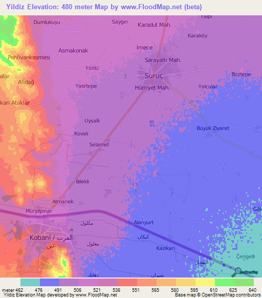 Yildiz,Turkey Elevation Map