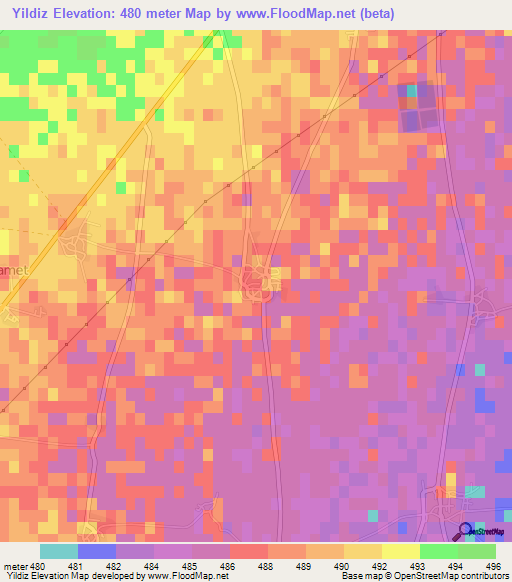 Yildiz,Turkey Elevation Map