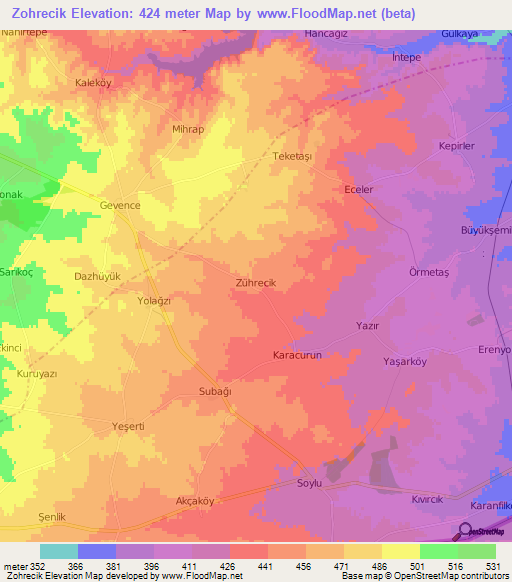 Zohrecik,Turkey Elevation Map