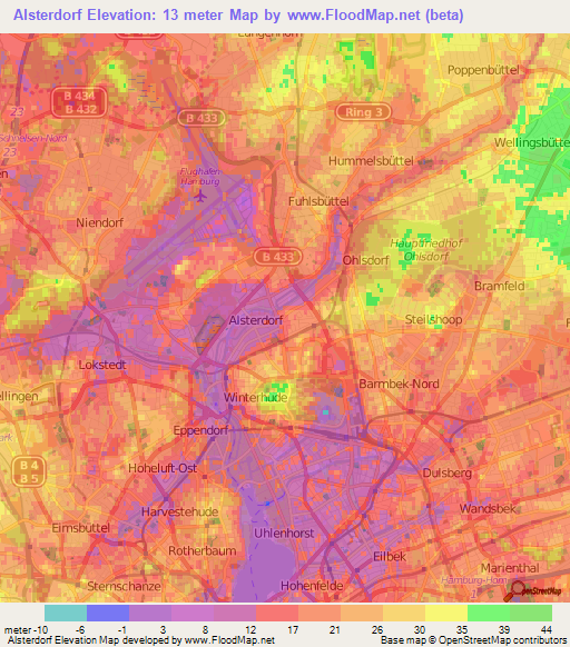 Alsterdorf,Germany Elevation Map