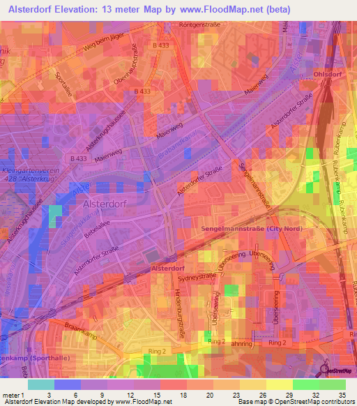 Alsterdorf,Germany Elevation Map