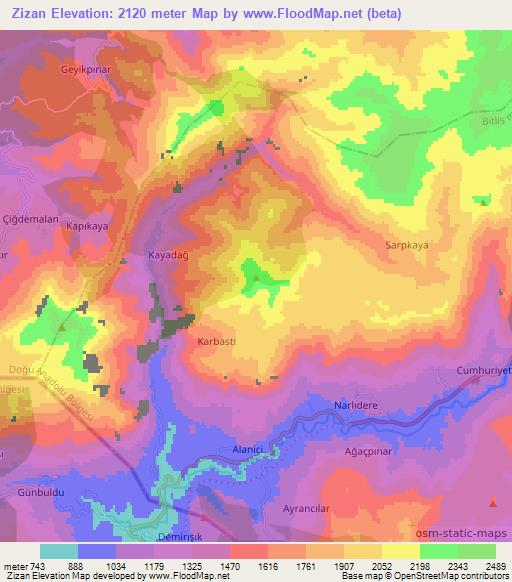 Zizan,Turkey Elevation Map