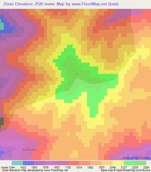 Zizan,Turkey Elevation Map