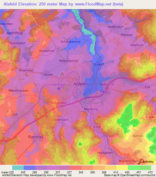 Alsfeld,Germany Elevation Map