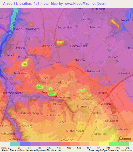 Alsdorf,Germany Elevation Map