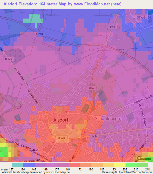 Alsdorf,Germany Elevation Map