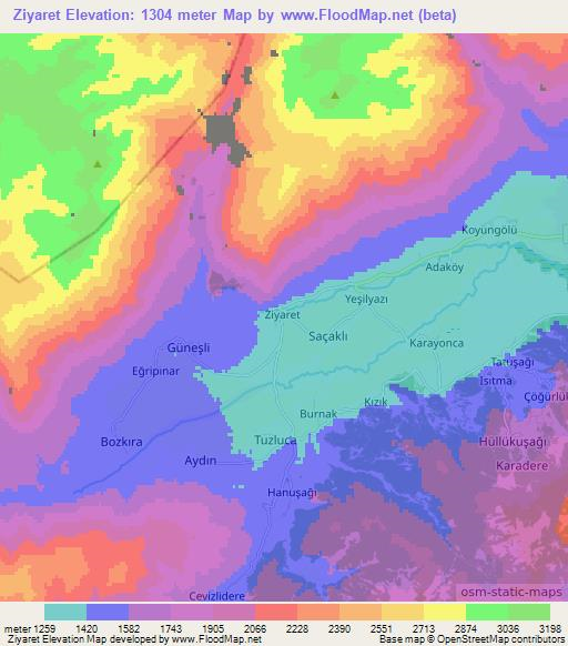 Ziyaret,Turkey Elevation Map