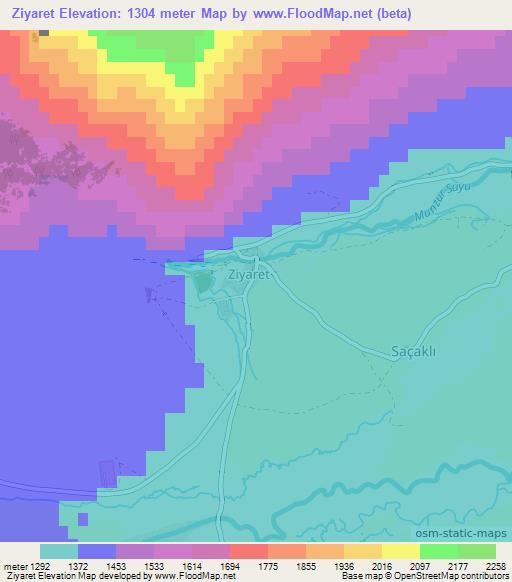 Ziyaret,Turkey Elevation Map