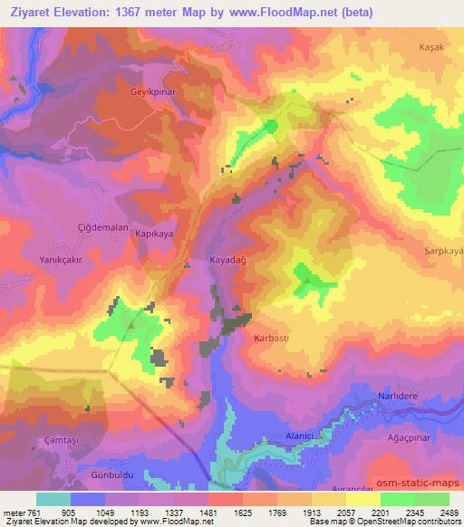 Ziyaret,Turkey Elevation Map