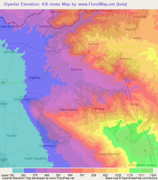 Ziyanlar,Turkey Elevation Map