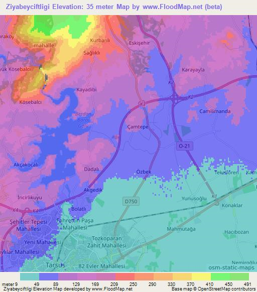 Ziyabeyciftligi,Turkey Elevation Map