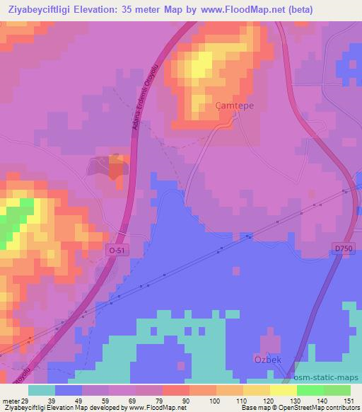 Ziyabeyciftligi,Turkey Elevation Map